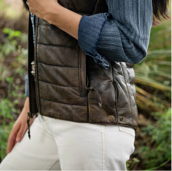 STS Adalyn Leather & Cowhide Vest in Tobacco Brown #5801