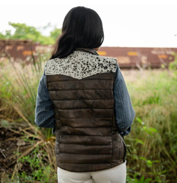 STS Adalyn Leather & Cowhide Vest in Tobacco Brown #5801