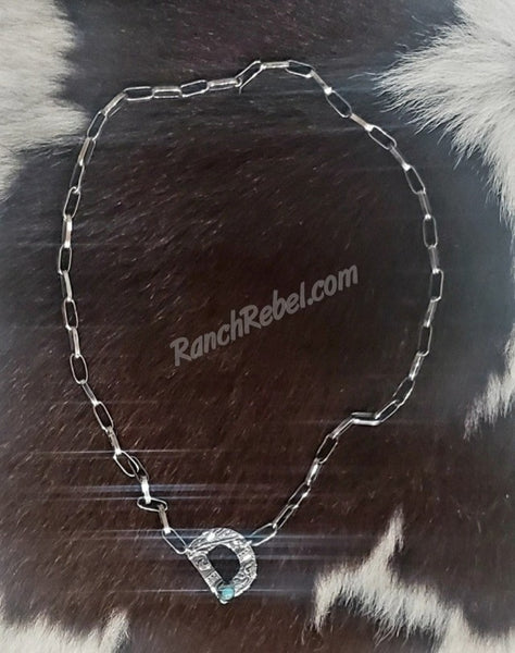 Box Chain Small Stamped Initial Necklace #4779