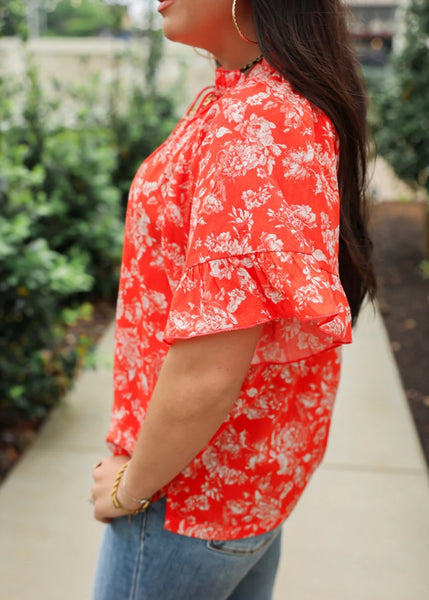 The Bell Top in Red Floral #6306