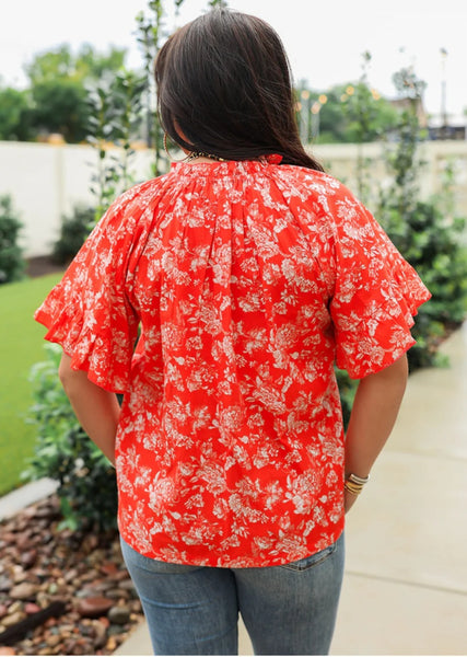 The Bell Top in Red Floral #6306