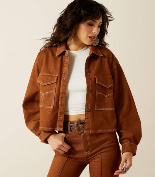 Ariat Boxy Cropped Denim Jacket in Pecan Brown #6325