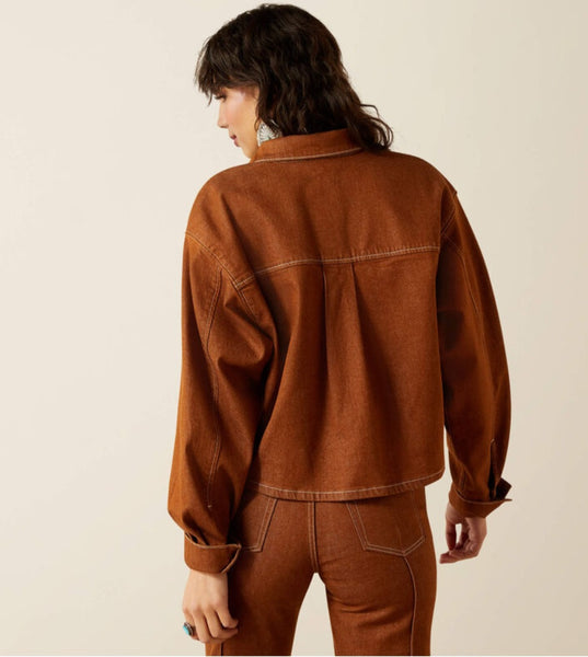 Ariat Boxy Cropped Denim Jacket in Pecan Brown #6325