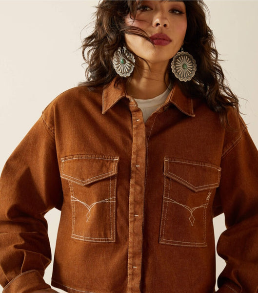 Ariat Boxy Cropped Denim Jacket in Pecan Brown #6325