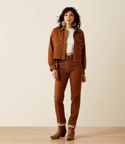 Ariat Boxy Cropped Denim Jacket in Pecan Brown #6325