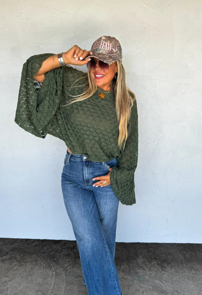 Boho Crochet Top in Olive #6377