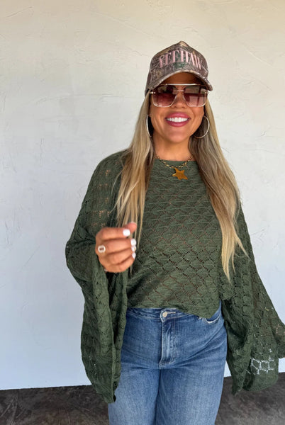 Boho Crochet Top in Olive #6377