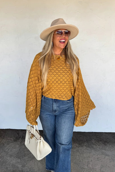Boho Crochet Top in Mustard #6376