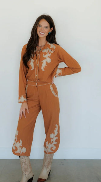 Retro Ranch Apricot Applique Pants #6440