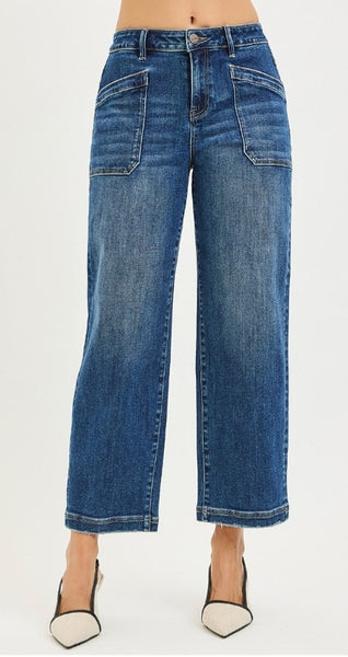 Risen Dark Wash Slouchy Crops #6600