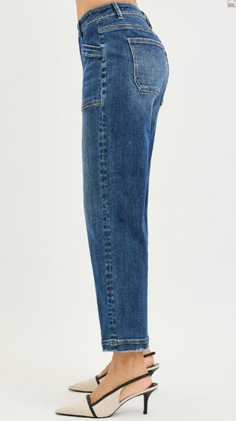 Risen Dark Wash Slouchy Crops #6600