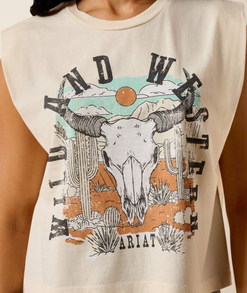 Ariat Steer Skull Landscape Tank #6795