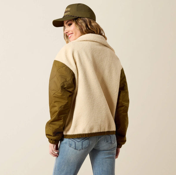 Ariat Sherpa Blocked Jacket in Parchment & Moss Green #6913