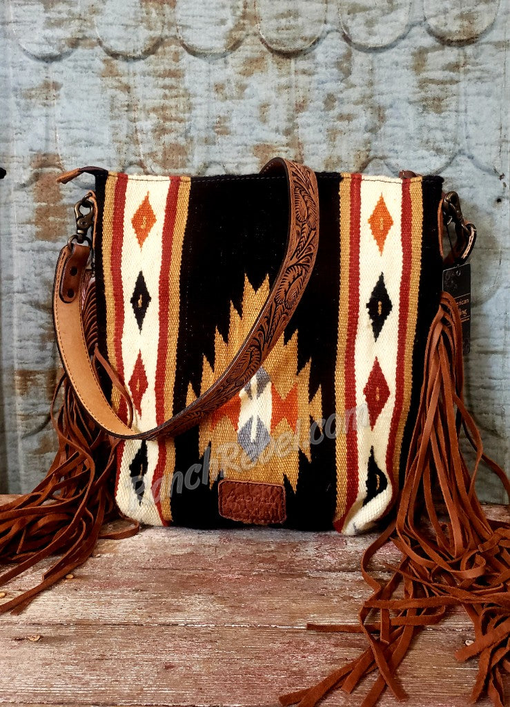 Aztec Saddle Blanket Fringe Handbag Steer Carving Sling Bag Stylish Western  Bags | eBay